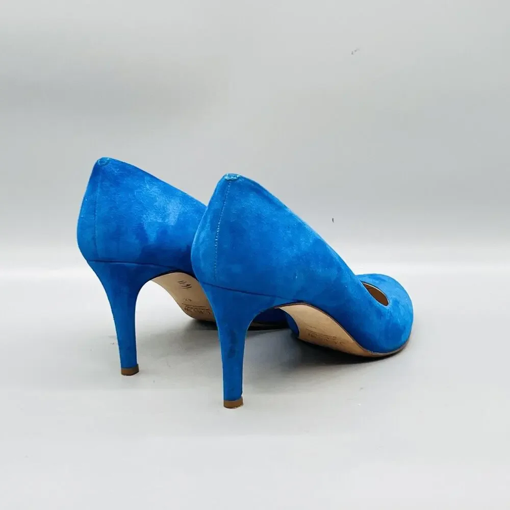 J Crew Shoes Womens 8.5 Blue Suede Round Toe Stiletto Heel Pumps Made Italy